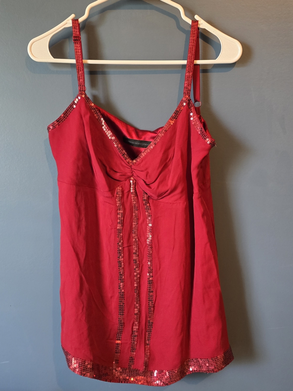 Red Sequin Trim Camisole Top